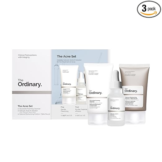 The Ordinary The Acne Set, 3-Step Skin Regimen with Glucoside Foaming Cleanser, Salicylic Acid 2% Solution, and Natural Moisturizing Factors + Beta Glucan | Skin Care Set