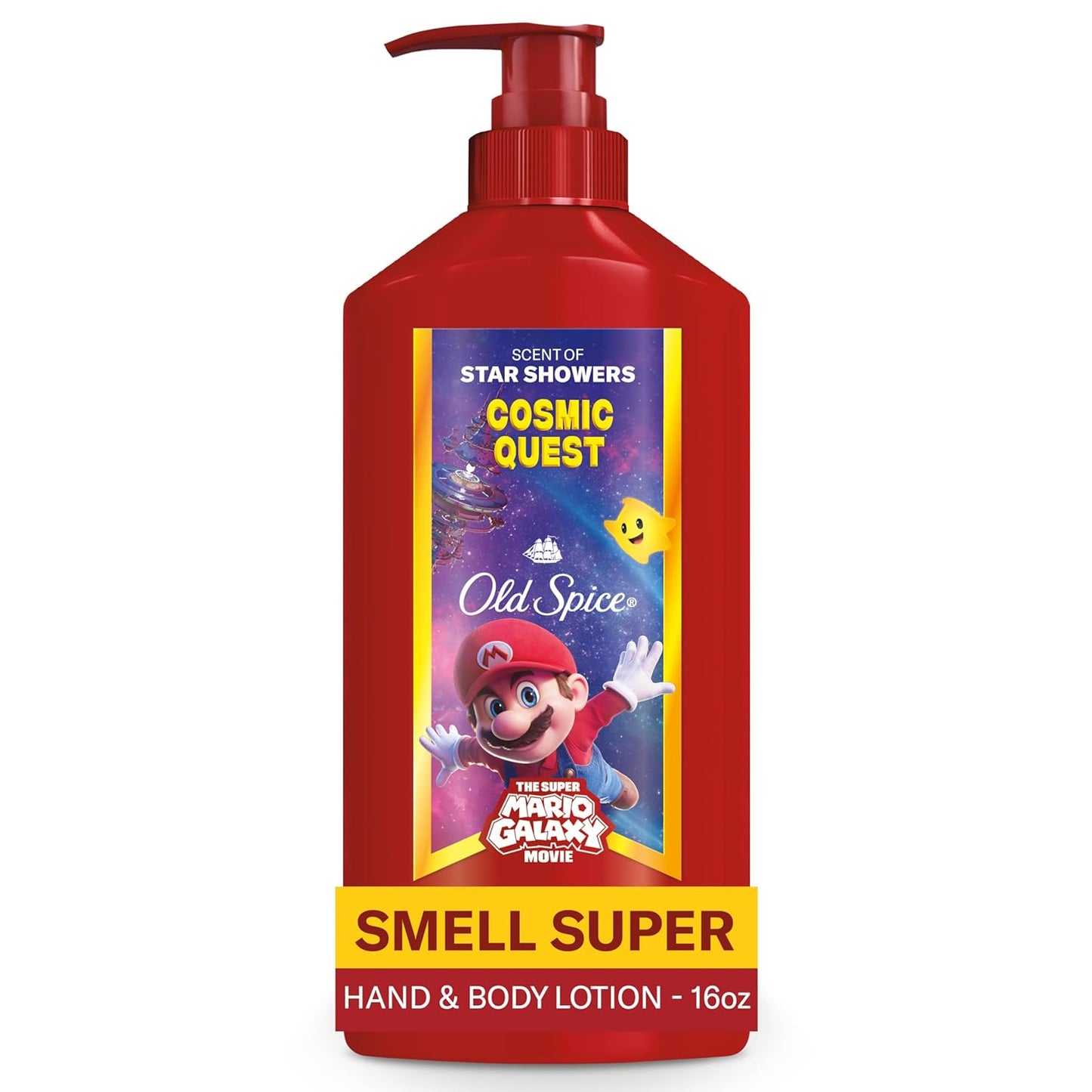 Old Spice Hand and Body Lotion for All Skin Types, x The Super Mario Galaxy Movie, 24/7 Lightweight Moisturization, Smell Super with Cosmic Quest, Scent of Star Showers, 16oz