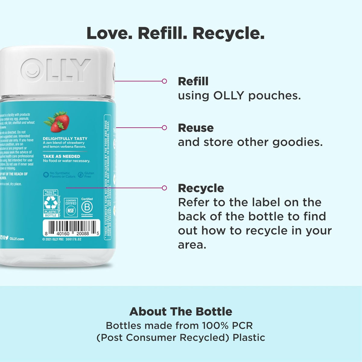 OLLY Goodbye Stress Gummy,GABA,L-Theanine,Lemon Balm,Stress Relief Supplement,Berry -,74 Count (Pack of 2)