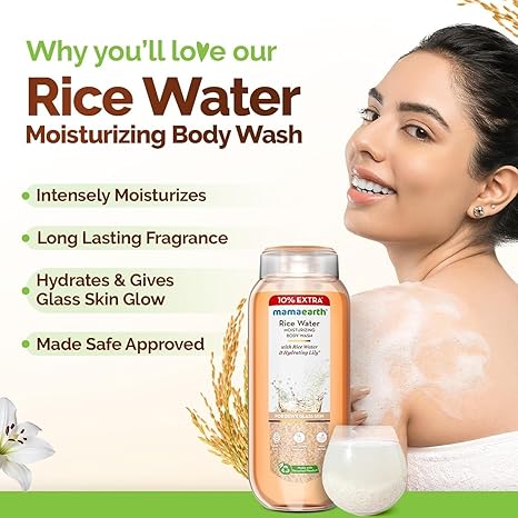 MAMAEARTH Rice Water Body Wash with Rice Water & Lily, 275ml | Body wash formulated with rice water and lily.