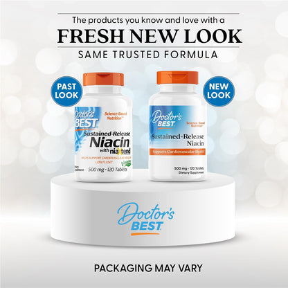 Doctor's Best Niacin 500 mg Extended Release Supplement, Vegan, 120 Tablets