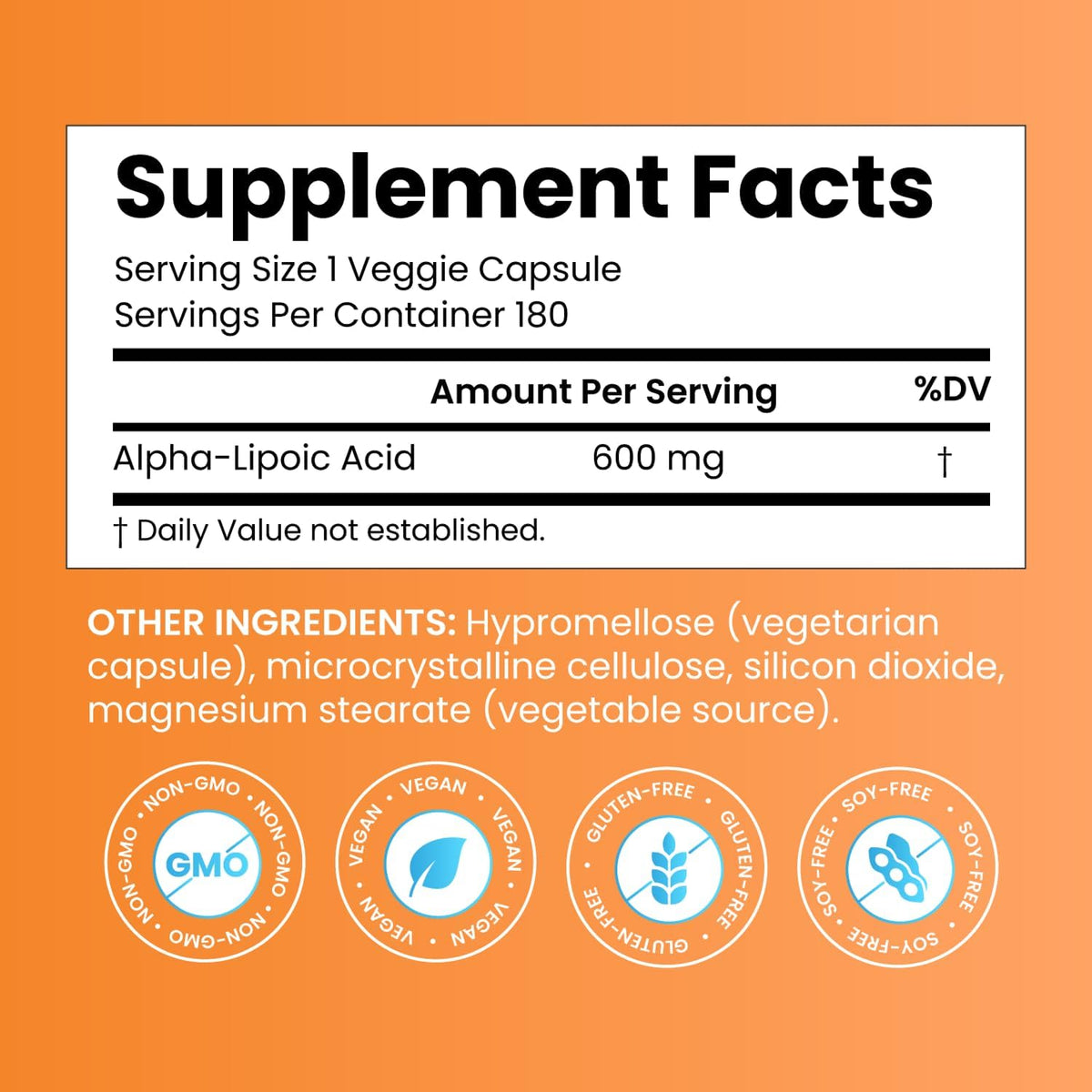 Doctor's Best Alpha Lipoic Acid Supplement 600mg, Non GMO, 180 Veg Capsules