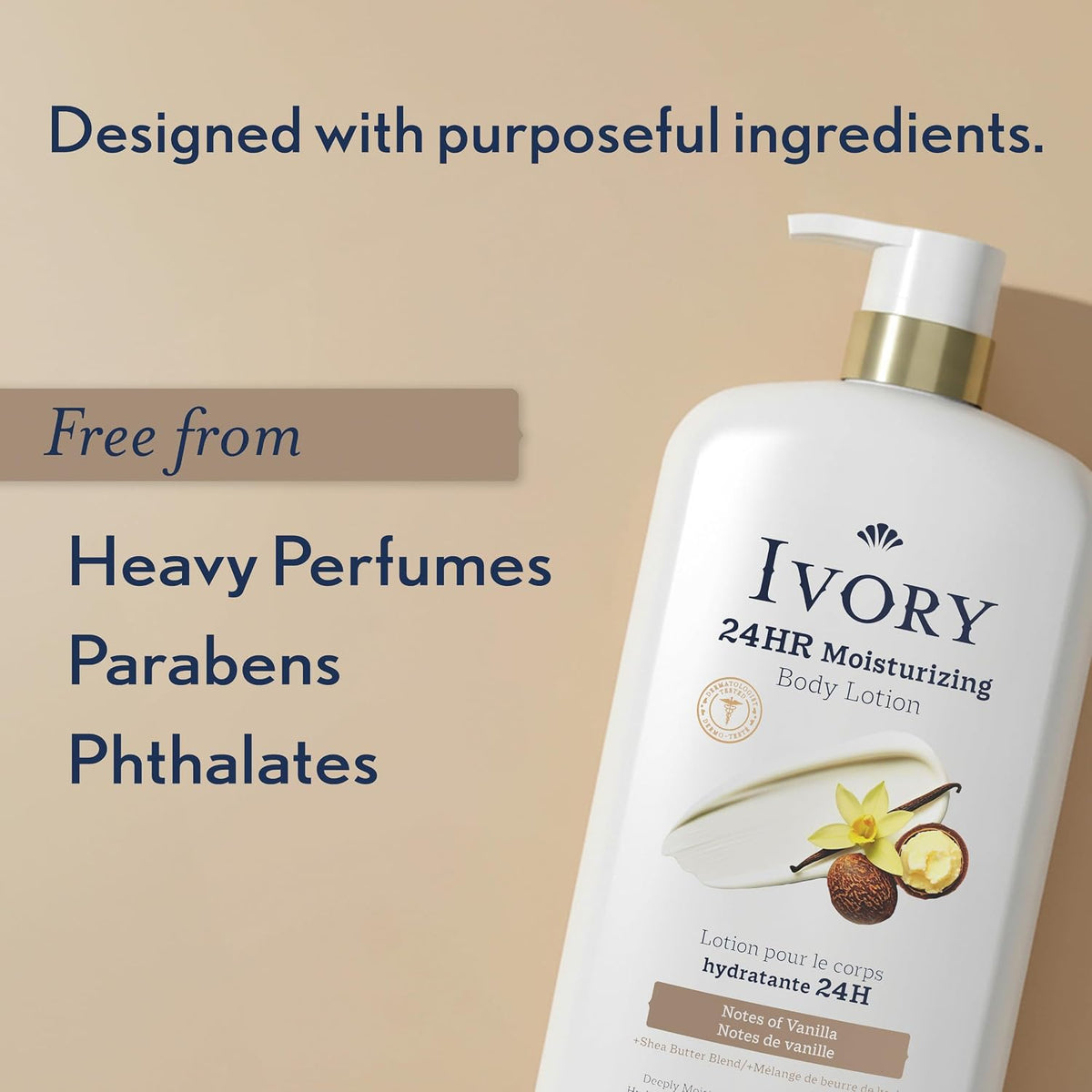 Ivory Hand & Body Lotion, 24hr Moisturizing, Repairs Extra Dry Skin, All Day Hydration, Lightweight Formula, Absorbs Instantly, Perfect for Daily Use, Shea Butter Blend, Vanilla Scent, 27 fl oz