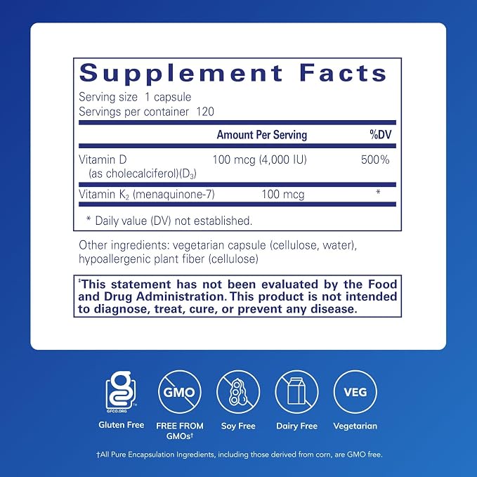 Pure Encapsulations Magnesium (Glycinate) Supplement (90 Capsules) & Vitamin D3 & K2 Supplement (120 Capsules) - Supports Cardiovascular, Musculoskeletal & Neurocognitive Health - Gluten-Free, Non-GMO