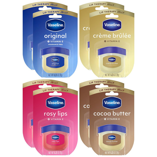 Vaseline Lip Therapy Variety 8-Pack – Original, Crème Brûlée, Rosy Lips, Cocoa Butter Mini Lip Balms for Soft, Glowing, and Deliciously Kissable Lips, 0.25 Oz Ea