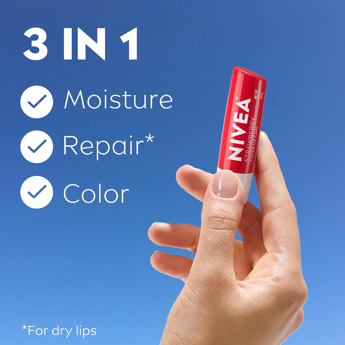 NIVEA Strawberry Lip Care, Tinted Lip Balms with Shea Butter, 4 x 0.17 OZ