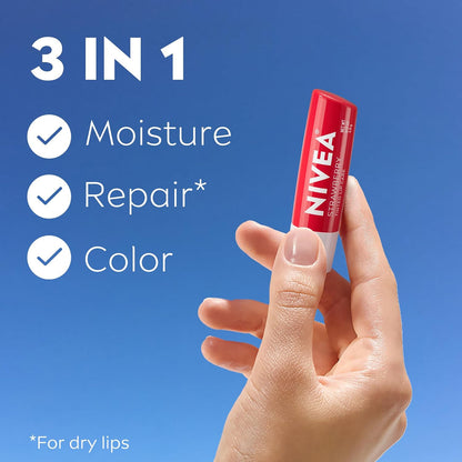 NIVEA Strawberry Lip Care, Tinted Lip Balms with Shea Butter, 4 x 0.17 OZ