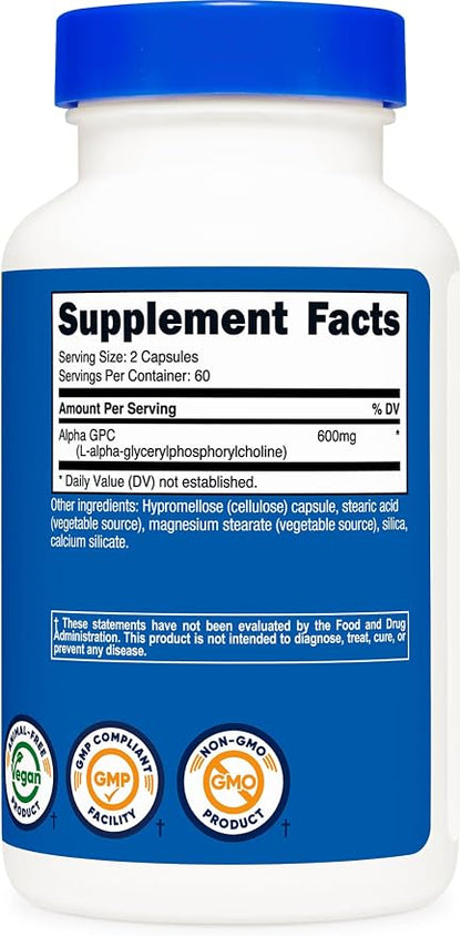 Nutricost Alpha GPC (600mg) 120 Vegetarian Capsules, Gluten Free