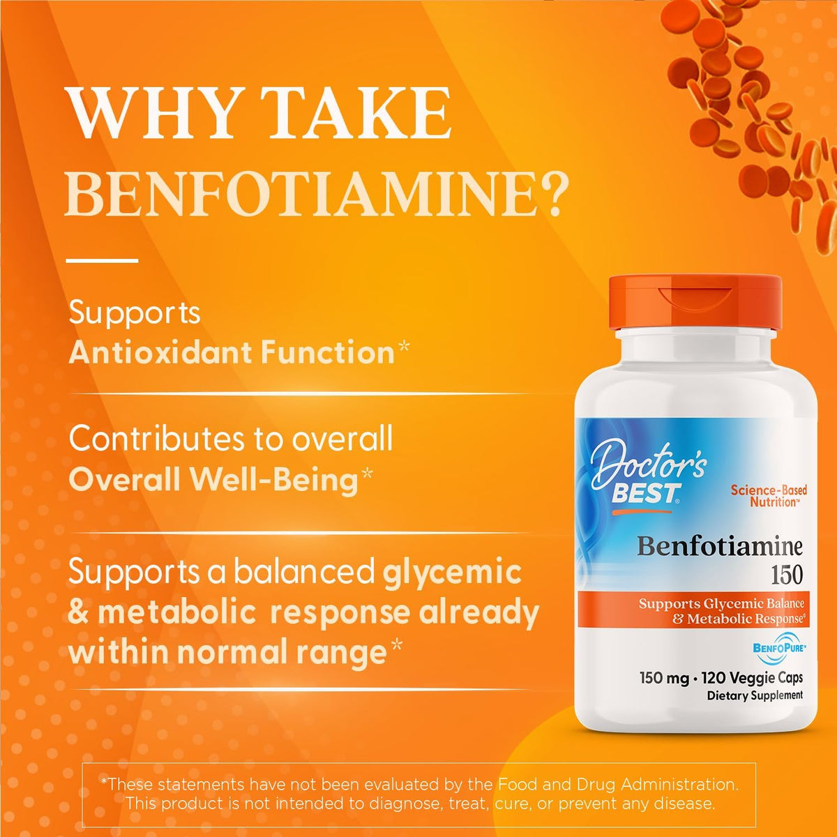 Doctor's Best Benfotiamine 150mg Supplement, Non GMO, 120 Veggie Caps