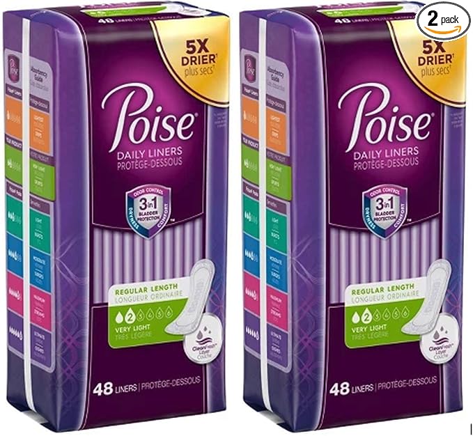 Poise Pantiliners Regular Length Very Light Absorbency 48ct Each (Pack of 2)