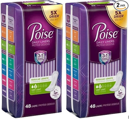 Poise Pantiliners Regular Length Very Light Absorbency 48ct Each (Pack of 2)