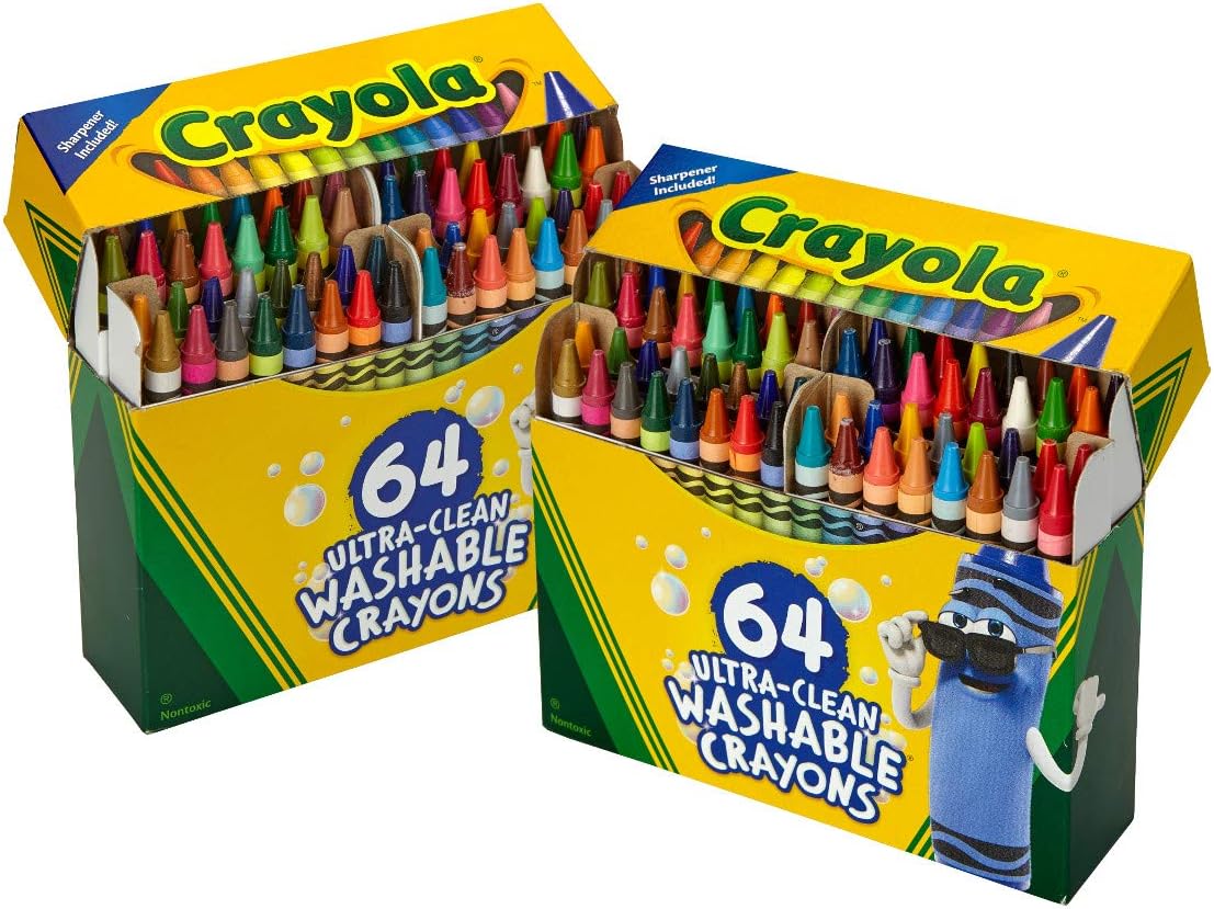 Crayola Washable Crayons for Kids - 64ct (2 Boxes), Classroom Must Haves, Teacher School Supplies Essentials, Bulk Crayons for Toddlers