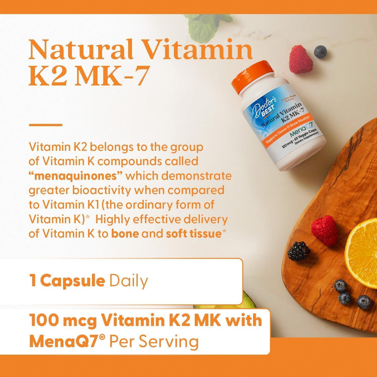Doctor's BEST Natural Vitamin K2 MK7 Supplement, Non GMO, 60 Veg Caps