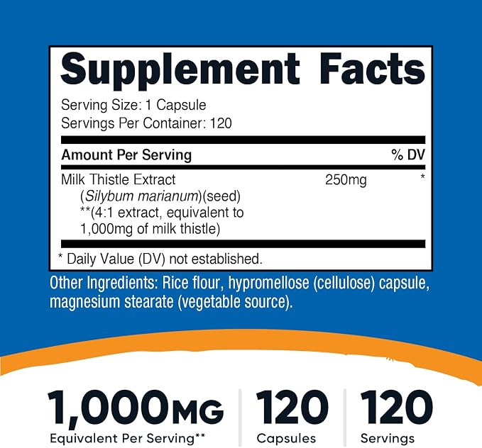 Nutricost Milk Thistle Extract 120 Capsules for 120 Servings Per Bottle