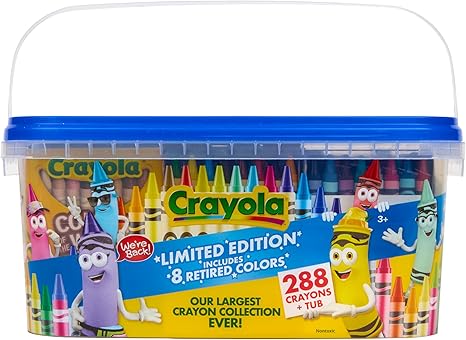 Crayola Crayon Tub – Limited Edition Colors (288ct), Bulk Coloring Crayons for Kids with Storage Tub, Classroom & Art Supplies for Teachers, Ages 3+