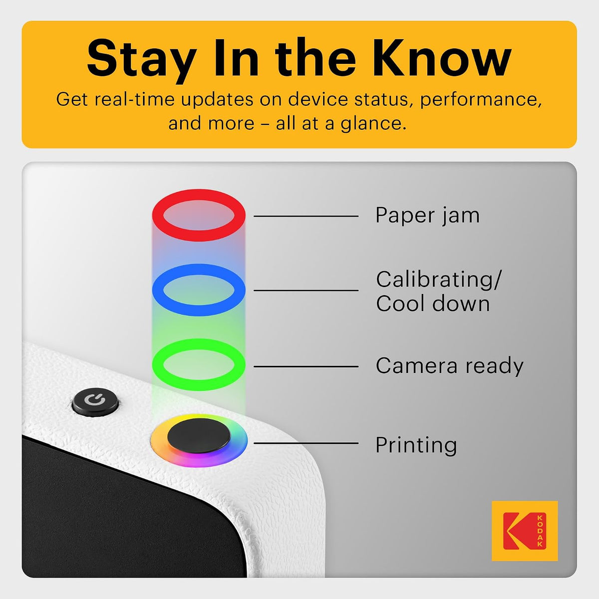 Kodak Printomatic+ Instant Print Digital Camera (Black) 10MP Portable Camera with Interactive RGB LED Status Indicator, Prints Full-Color Photos on Zink 2x3” Sticky-Backed Photo Paper - Easy & Fun