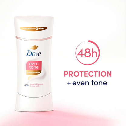 Dove Even Tone Antiperspirant Deodorant Stick Peach Blossom & Rice Milk 3 Count 2.6 oz