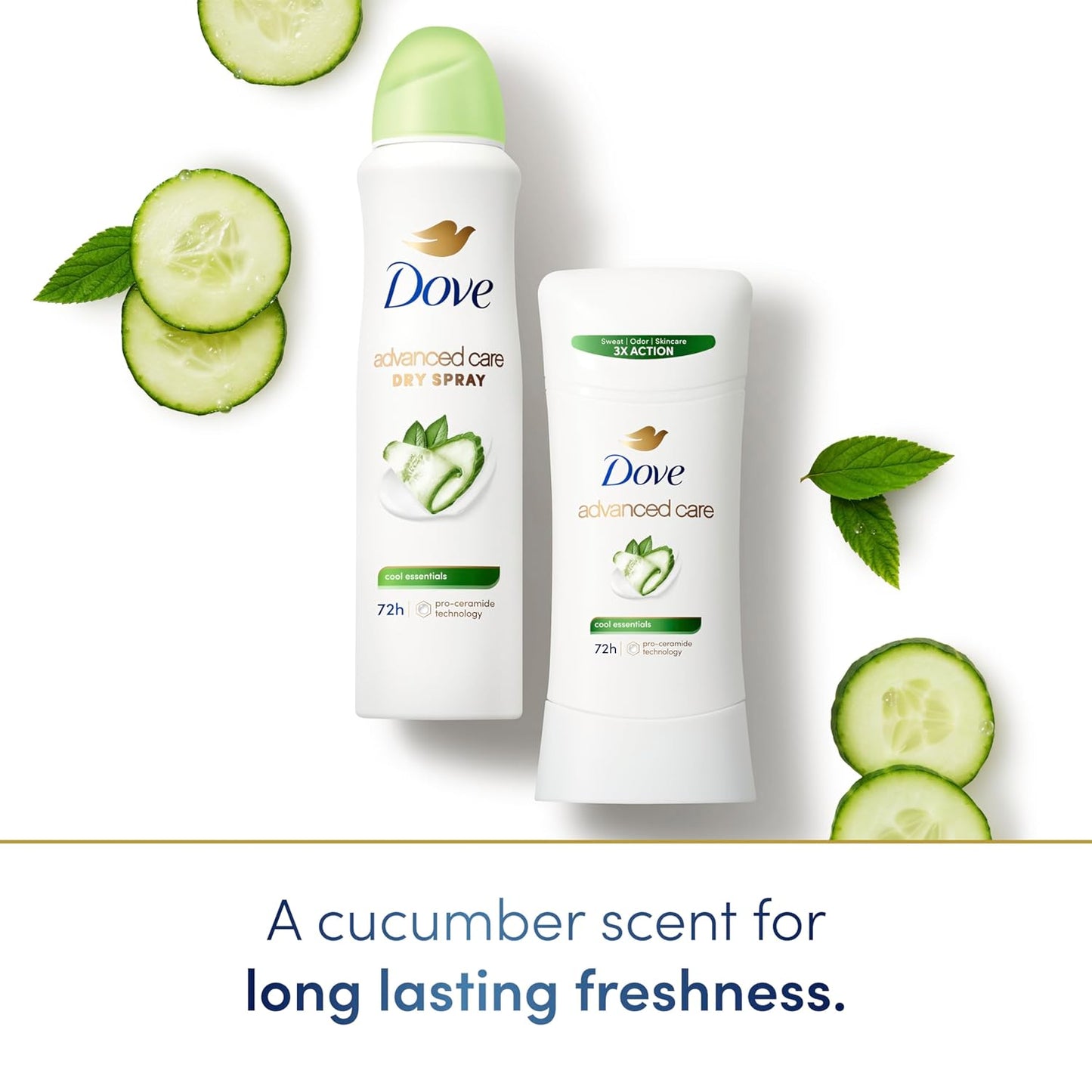 Dove Advanced Care Anti Deo Stick Cool Essentials Pack of 12 for helping your skin barrier repair after shaving 72 h odor control and all-day sweat protection with Pro Ceramide Technology 2.6 oz