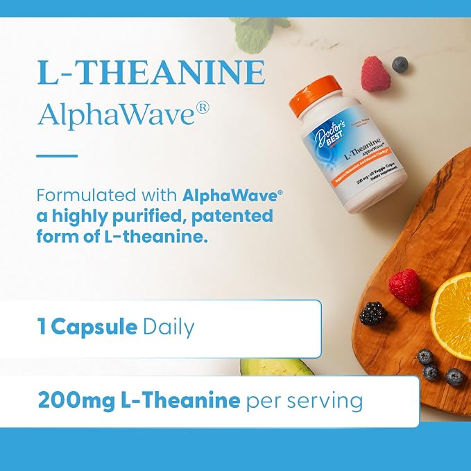 Doctor's Best L-Theanine Caps 200mg, for Men & Women, 60 Veg Capsules