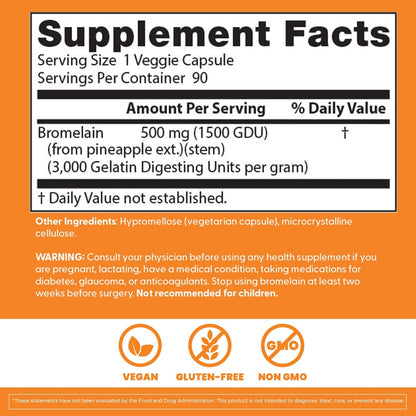 Doctor's Best Bromelain Supplement 500 mg, for Men & Women, 90 Veg Caps