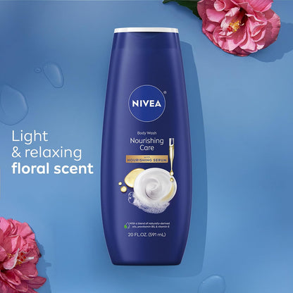 NIVEA Nourishing Care Body Wash, Nourishing Serum, Mulitpack 3 x 20 FL OZ