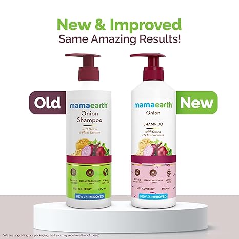 Mamaearth Onion Shampoo for Hair Growth & Loss Control | Moisturizing Gentle Scalp Cleanser with Plant Keratin | SLS & Paraben Free | 13.53 Fl Oz (400ml)