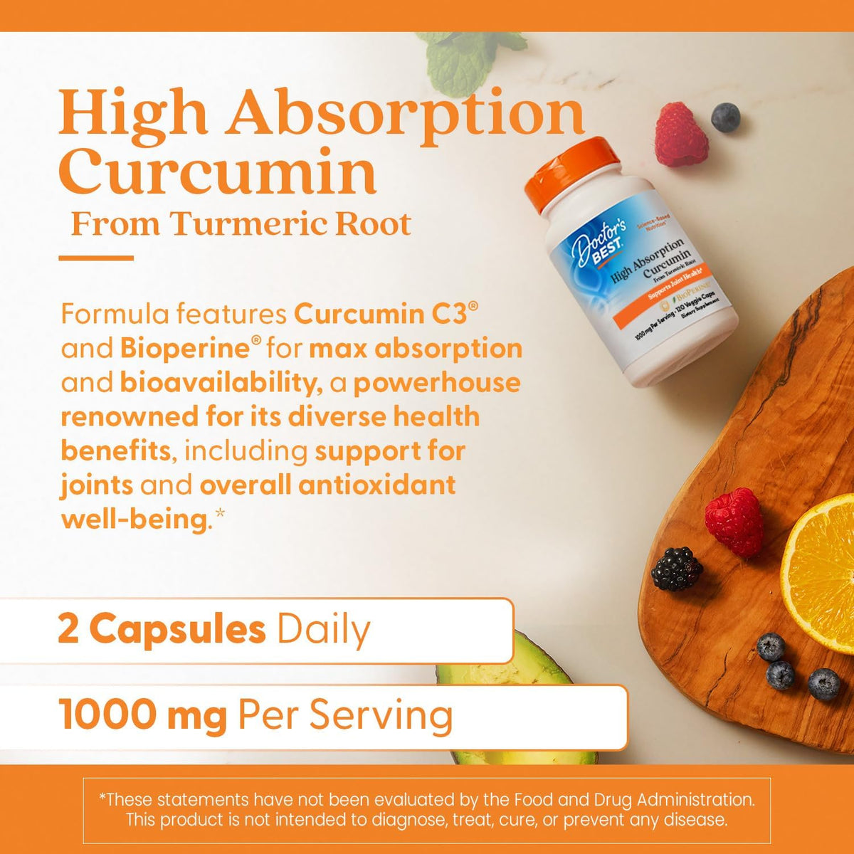 Doctor's Best Turmeric Curcumin Supplement 1000mg, 120 Veg Capsules