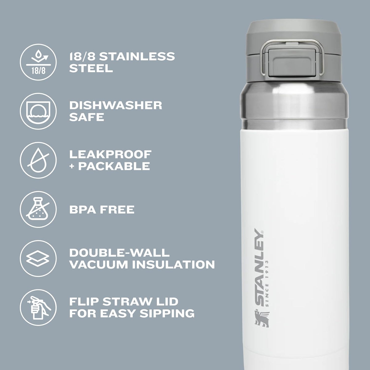 Stanley Quick Flip GO Water Bottle 24 oz, Push Button Lid | Leakproof and Packable for Travel and Sports | Insulated Stainless Steel, BPA-Free - Black 2.0 (Pack of 4)