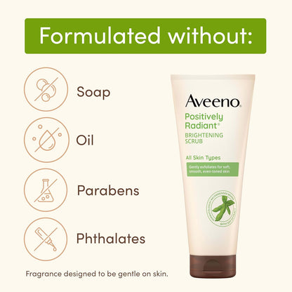 Aveeno Positively Radiant Skin Brightening Daily Facial Scrub with Moisture-Rich Soy Extract, Gently Exfoliates & Cleanses for Soft, Smooth, More Even-Toned Skin, Hypoallergenic, 7 oz