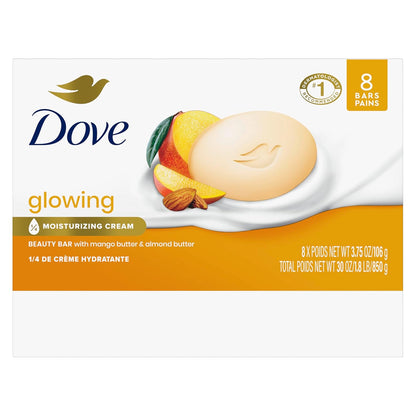 Dove Glowing Beauty Bar Soap 8 Count, Mango & Almond Butters, 3.75 oz I Moisturizing beauty bar with mango and almond butters for soft, smooth and radiant-looking skin