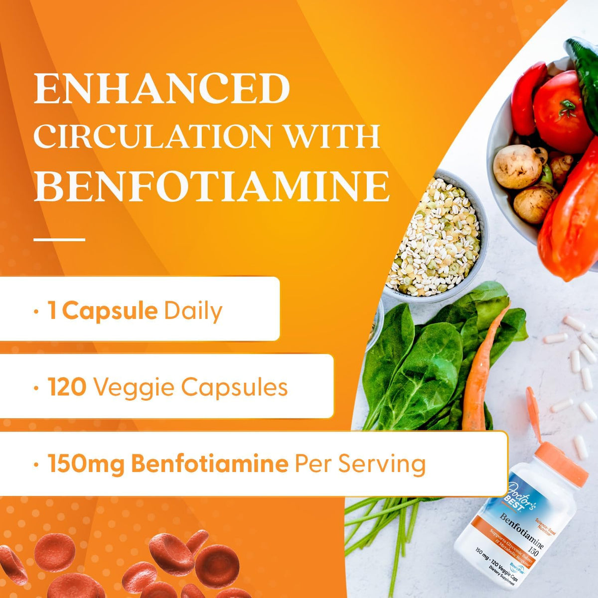 Doctor's Best Benfotiamine 150mg Supplement, Non GMO, 120 Veggie Caps