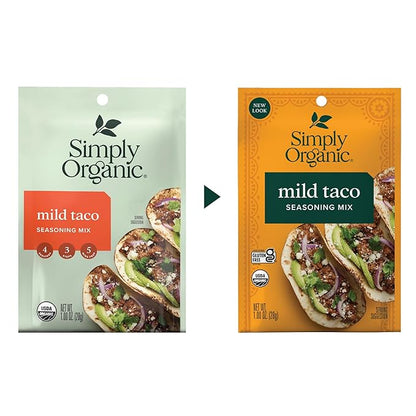 Simply Organic Mild Taco Seasoning Mix, Gluten Free, Certified Organic, Kosher, Vegetarian - Pure Flavor for Tacos, Stir-Fries, Mexican Dishes, and More | 1 Ounce (Pack of 3)