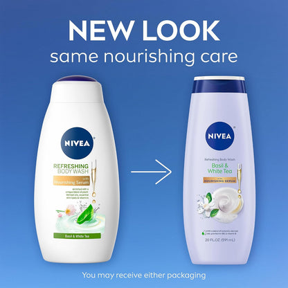NIVEA Refreshing Basil and White Tea Body Wash, 20 Fl Oz (Pack of 12)