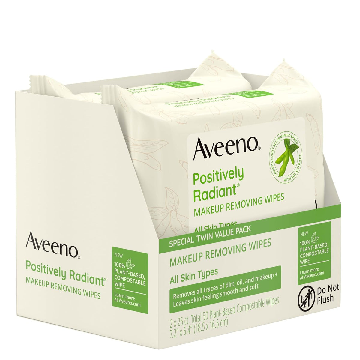 Aveeno Positively Radiant Makeup Remover Wipes, Twin Pack, 2 x 25 Ct
