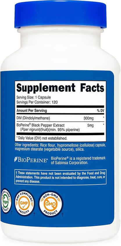 Nutricost DIM Plus BioPerine 300mg, 120 Vegetarian Capsules