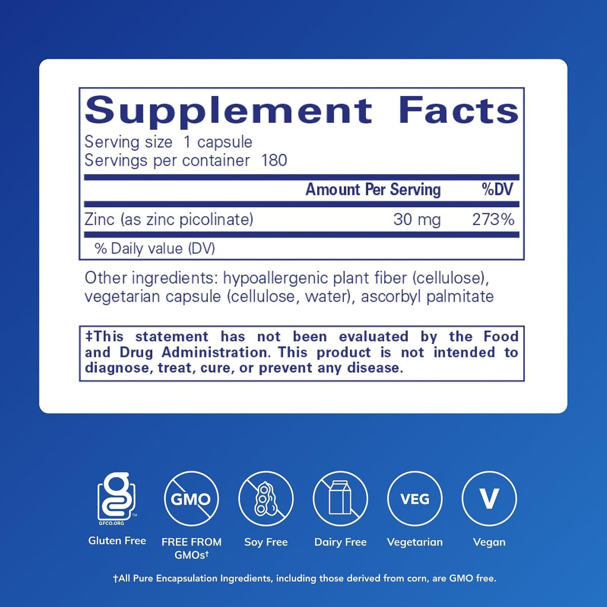 Pure Encapsulations Zinc 30 mg, 180 Capsules