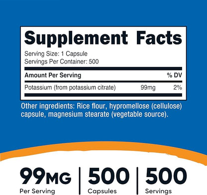 Nutricost Potassium Citrate 99mg, 500 Capsules