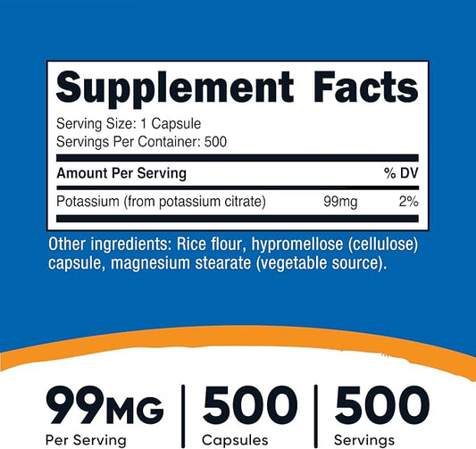 Nutricost Potassium Citrate 99mg, 500 Capsules