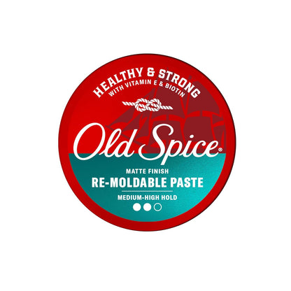 Old Spice Mens Hair Paste, Re-Moldable Paste for Men, Healthy & Strong with Vitamin E & Biotin, Hair Styling, Medium-High Hold, Matte Finish, 2.22 oz