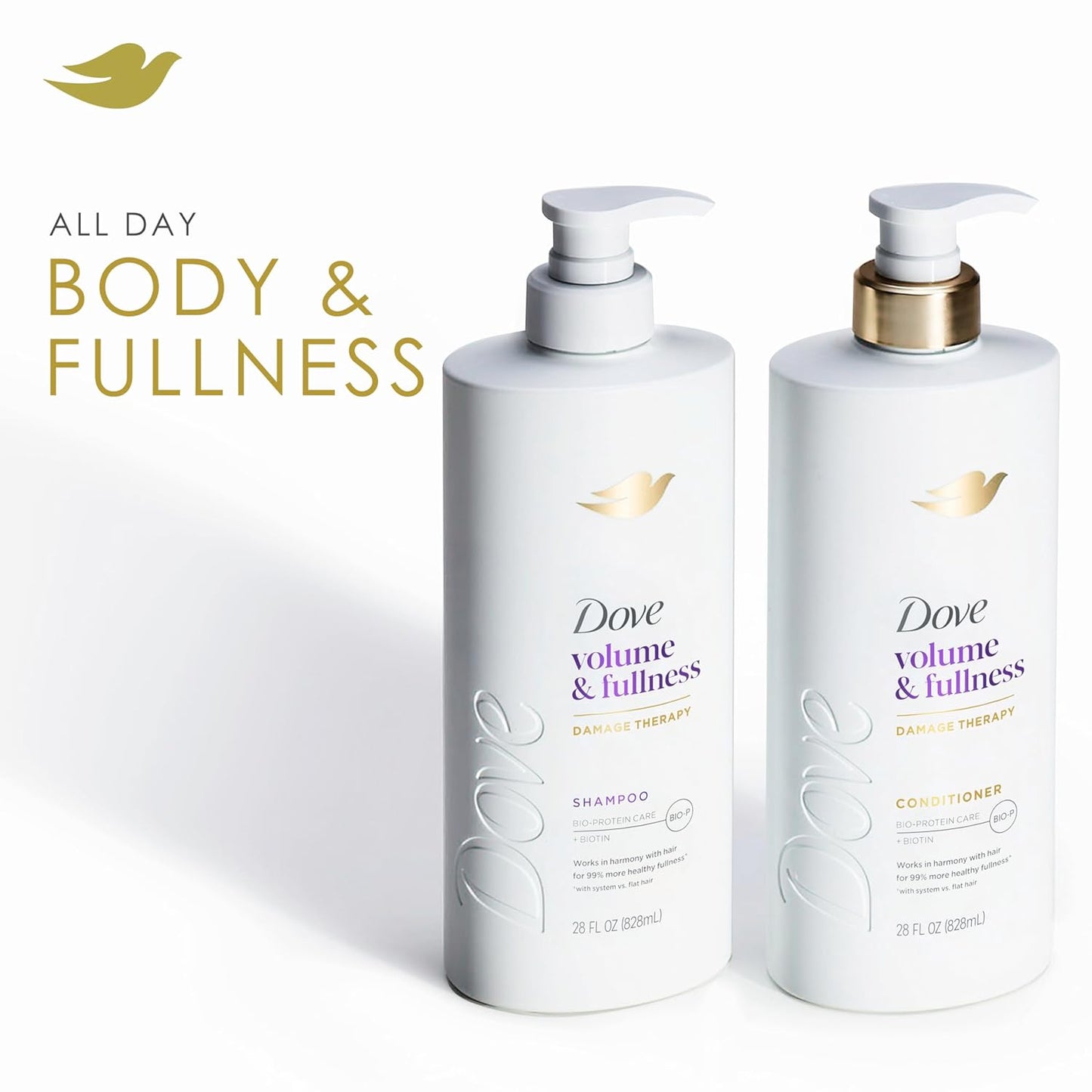 Dove Shampoo Volume & Fullness for Fine, Thin Hair with Bio-Protein Care Technology and Biotin 28 Fl Oz (Pack of 4)