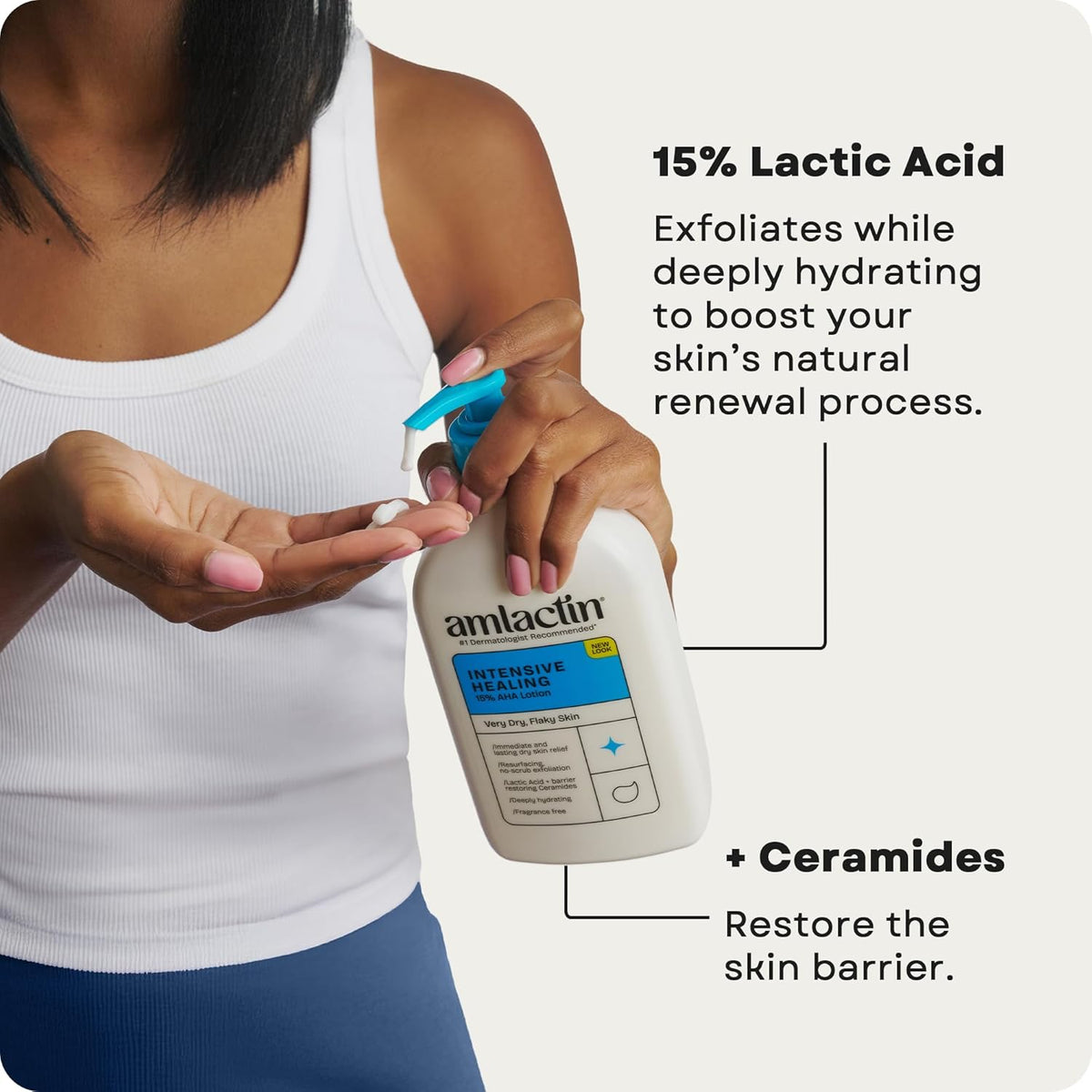AmLactin Intensive Healing Body Cream – 12 oz Tub & Intensive Healing Body Lotion for Dry Skin – 14.1 oz Pump Bottle