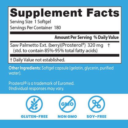 Doctor's Best Saw Palmetto Extract Supplement, Non GMO, 180 Ct Softgels