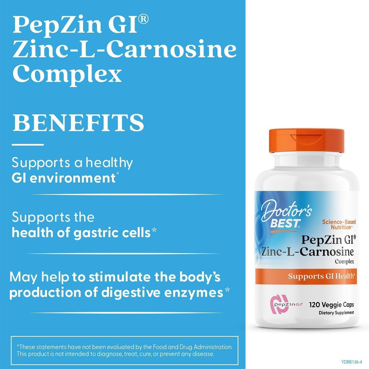 Doctor's BEST PepZin GI, Zinc-L-Carnosine Complex, Vegan, 120 Veg Capsules