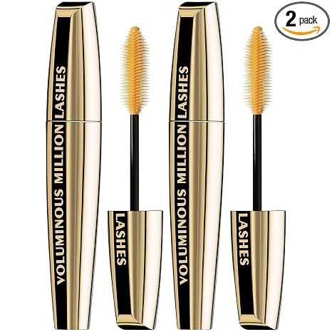 L’Oreal Paris Makeup Voluminous Million Lashes Mascara, Volumizing Collagen Infused Eye Makeup, Amplifying Mascara Brush, Washable, Blackest Black, 0.3 Fl Oz., 2 Count