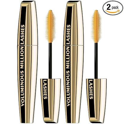 L’Oreal Paris Makeup Voluminous Million Lashes Mascara, Volumizing Collagen Infused Eye Makeup, Amplifying Mascara Brush, Washable, Blackest Black, 0.3 Fl Oz., 2 Count