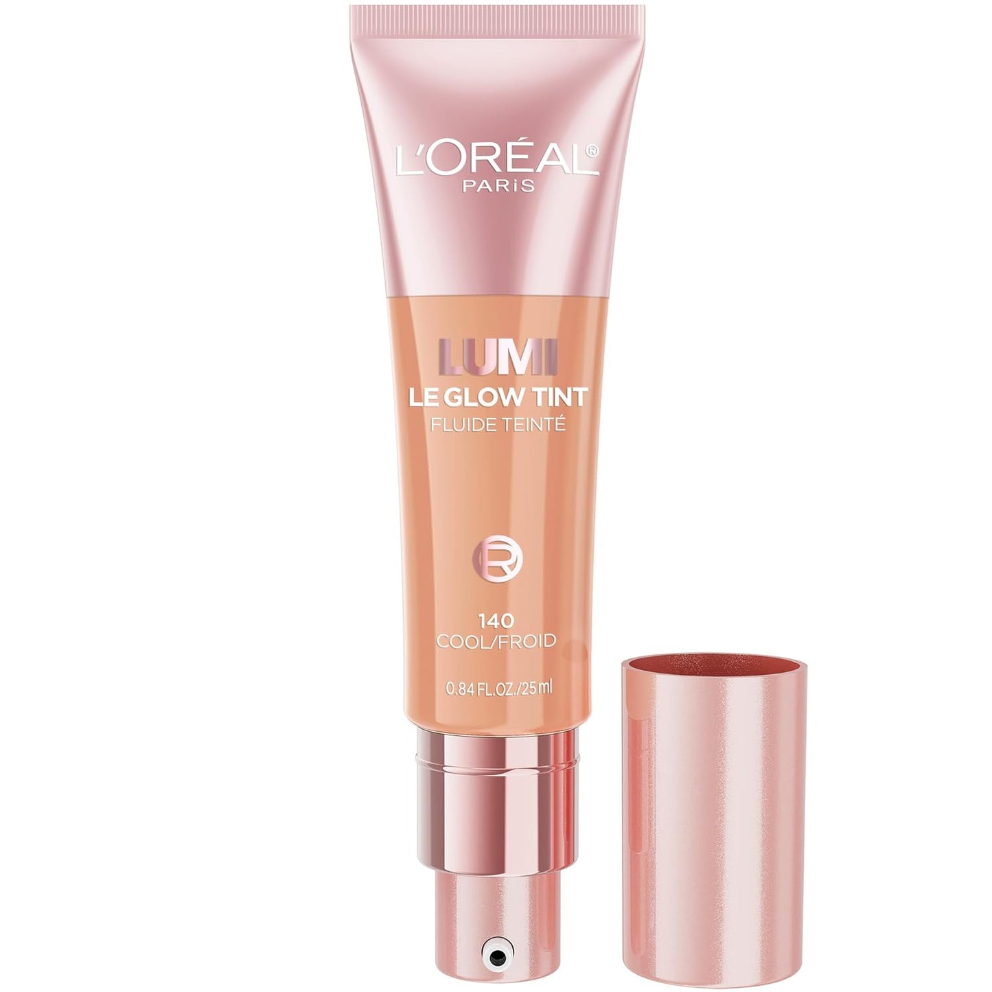 L'Oreal Paris Lumi Le Glow Skin Tint, Lightweight Water-Based Tinted Serum with Foundation-Like Coverage, Glow Illuminator, Cool 140, 0.85 Fl Oz