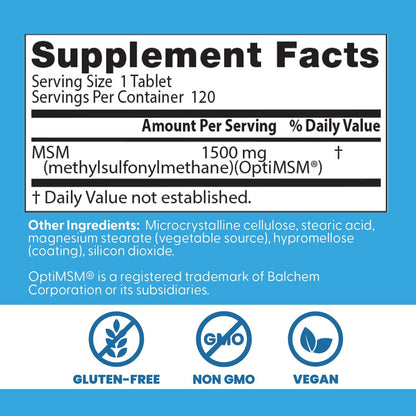 Doctor's BEST MSM Supplement 1500mg for Men & Women, Skin, 120 Tablets