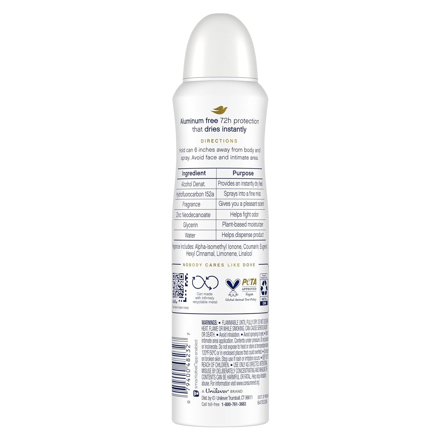 Dove Aluminum Free Deodorant Spray for Women Coconut & Pink Jasmine 72 hour odor protection 4 oz