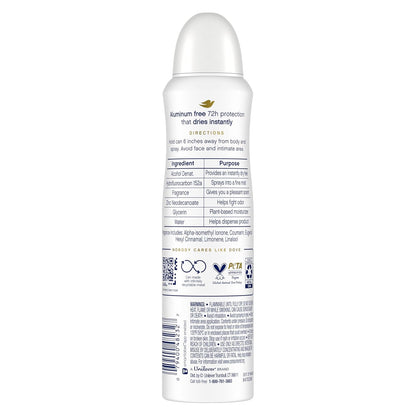 Dove Aluminum Free Deodorant Spray for Women Coconut & Pink Jasmine 72 hour odor protection 4 oz