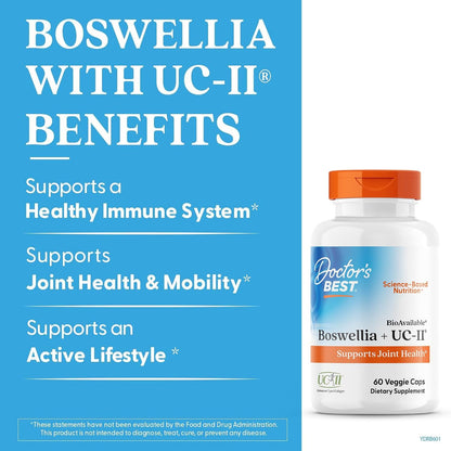 Doctor's Best Boswellia + UC-II Supplement, for Men & Women, 60 Veg Caps